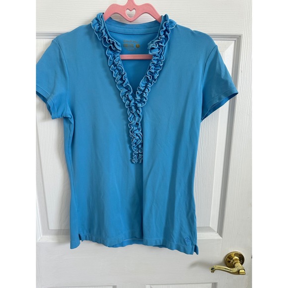 Lilly Pulitzer Frida Ruffle Trim Short‎ Sleeve Top Women's Blue - Picture 1 of 1